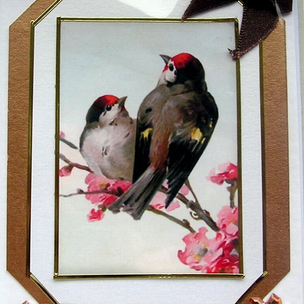 Bird Goldfinch - Hand Crafted Decoupage Card - Blank for any Occasion (2396)