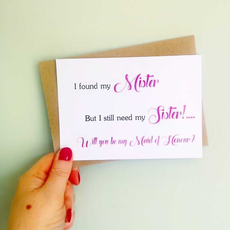 Mister Sister Wedding proposal card Will you be my Bridesmaid Maid of Honour