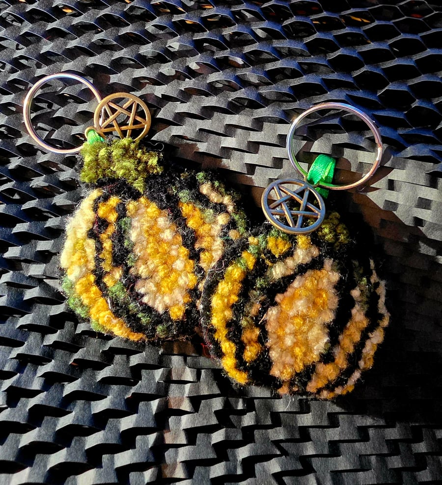 Autumn handmade pumpkin punch needle keyring bag accessory 