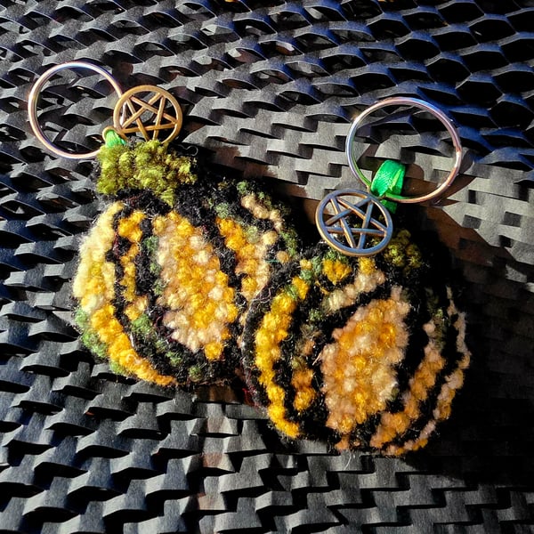 Autumn handmade pumpkin punch needle keyring bag accessory 