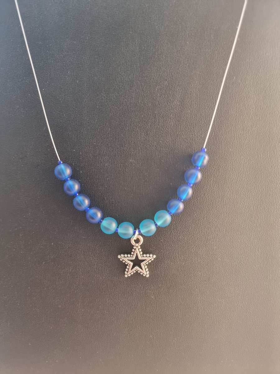 Dark and Light blue star necklace 