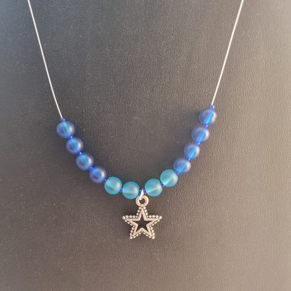 Dark and Light blue star necklace 