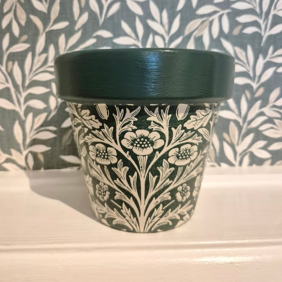William Morris Inspired Plant Pot, Secret Santa Gift, Green Home Decor