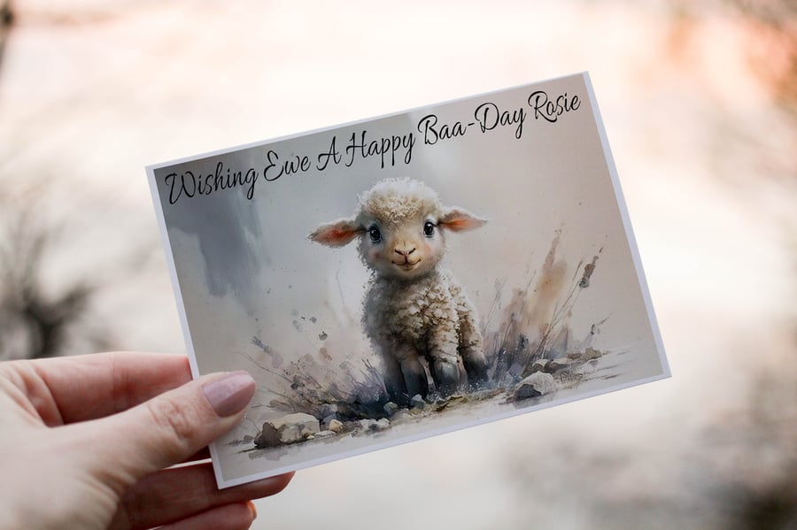 Baby Lamb Birthday Card, Sheep Birthday Card, Personalized Sheep Card