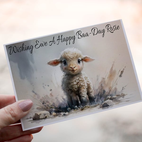 Baby Lamb Birthday Card, Sheep Birthday Card, Personalized Sheep Card