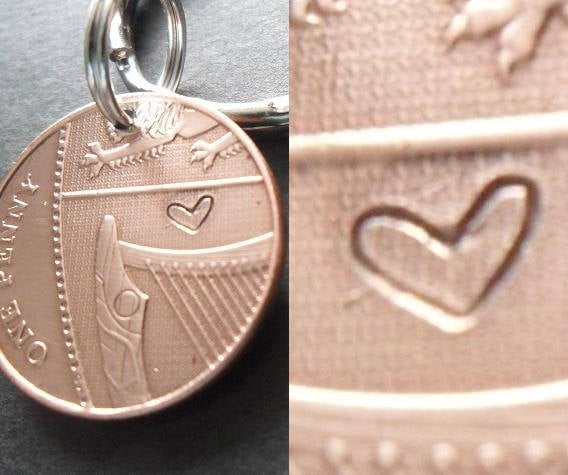 8th anniversary Bronze anniversary 2015 British coin key fob with heart 8th anni