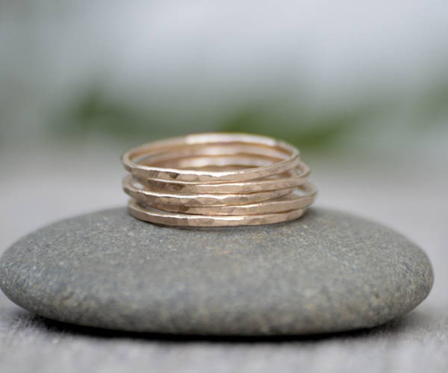 Slim Stacking Rings in 14K Yellow Gold, Rustic Stackers