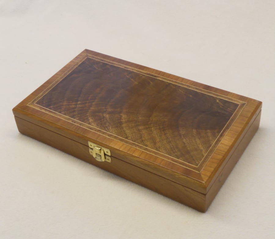 Handmade Wooden Jewellery Box - Solid Cherry with Walnut Curl veneered top