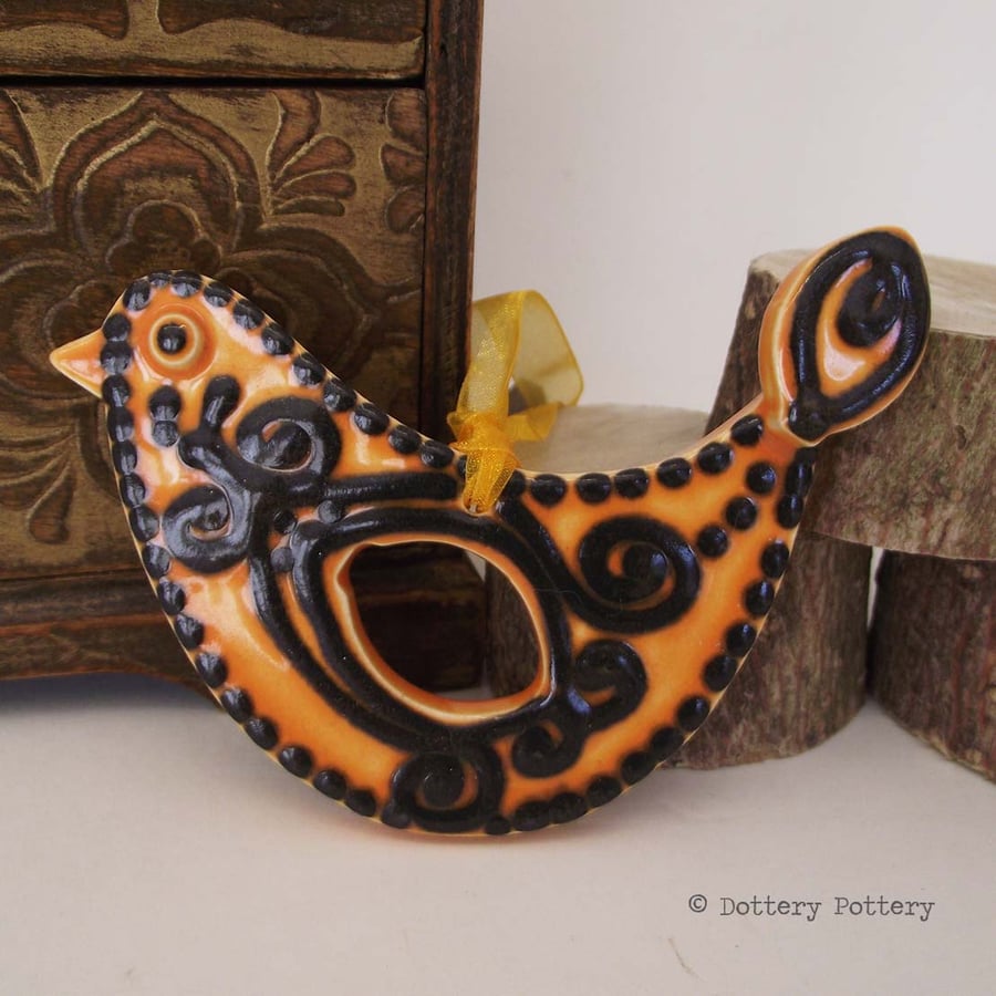 ceramic folk art  bird decoration Pottery