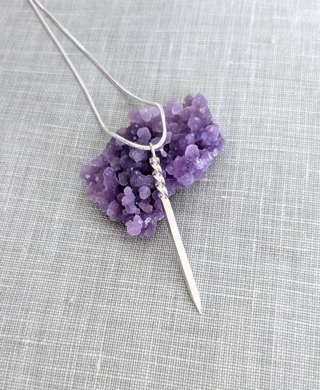 Twisted Pendulum Pendant on Snake Chain Necklace Sterling Silver