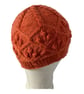 Hat with cables and bobbles in a burnt orange pure wool , fitted cabled beret, w