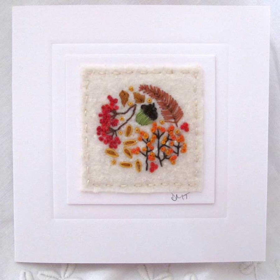HAND EMBROIDERED AUTUMN WINTER GREETINGS CARD