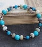 Gemstone beaded sterling silver bracelet, semi-precious stone beads