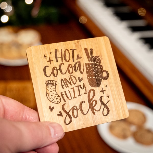 Cocoa Hot Chocolate Themed Coasters. Set of 4.