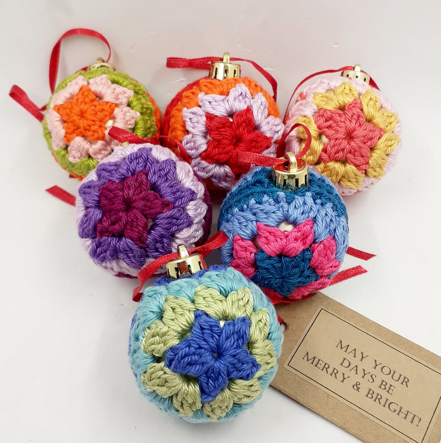 Six Crochet Christmas Baubles 