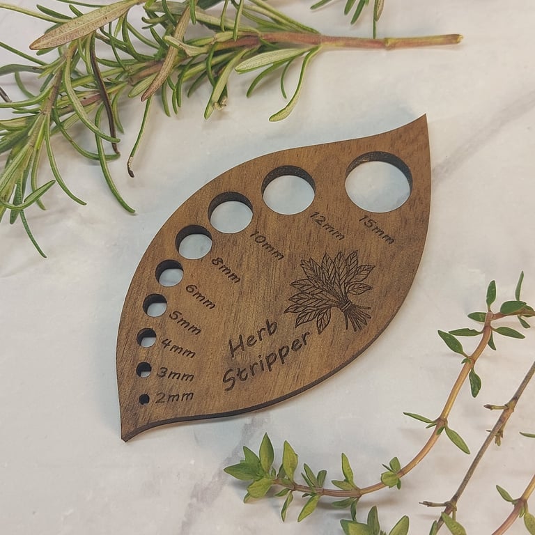 Walnut Herb Stripper - Leaf Shaped Kitchen Tool, 9 Holes, Crafted UK