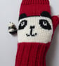 Panda Fingerless gloves , knitted red wool wrist warmers - Image 2