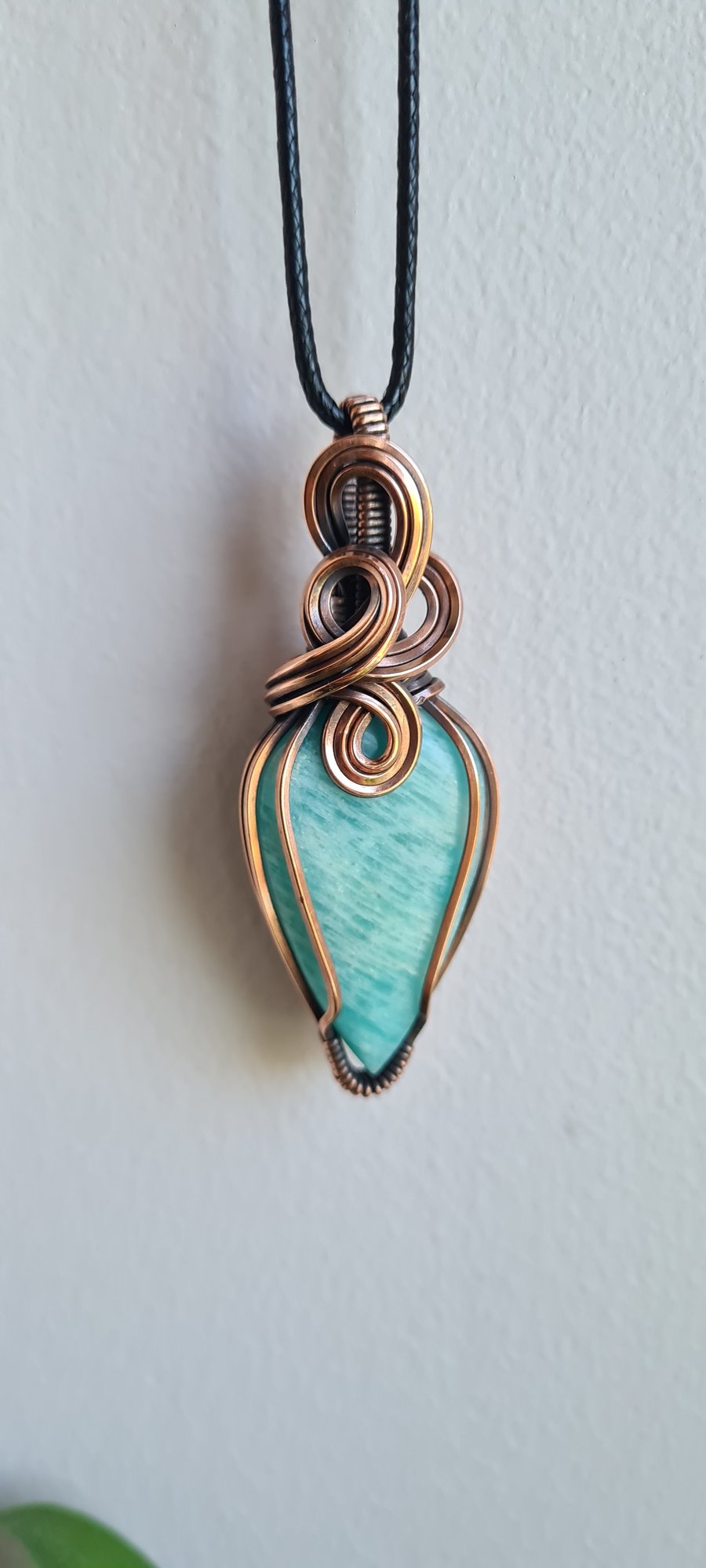 Natural Amazonite & Copper Statement Necklace Pendant Gift Crystal Jewellery