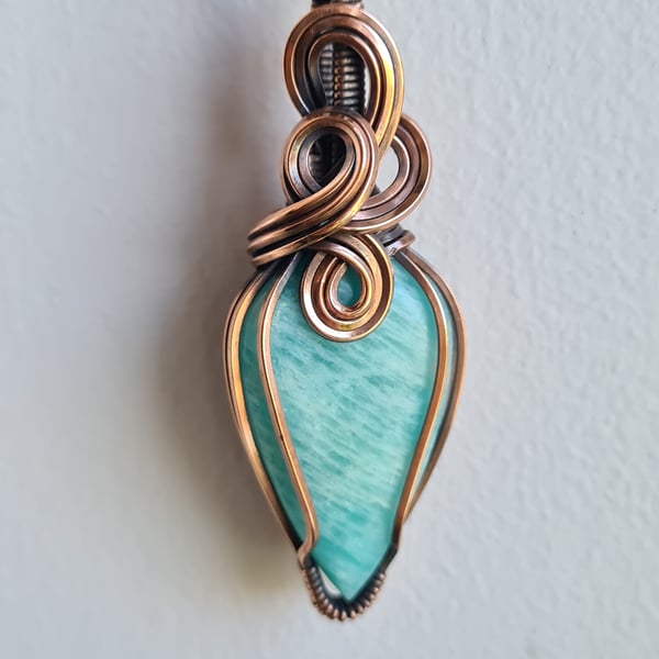 Natural Amazonite & Copper Statement Necklace Pendant Gift Crystal Jewellery