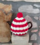 Vegan Small Tea Cosy for 2 Cup Tea Pot, Cornish Style, Hand Knitted Red & Cream
