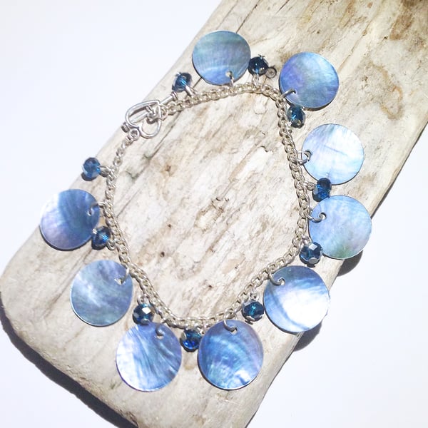 Turquoise Shell and Crystal Bead Bracelet - UK Free Post
