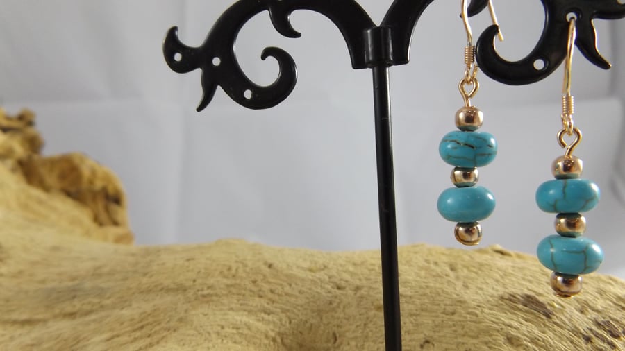 Turquoise rose gold plated dangle earrings