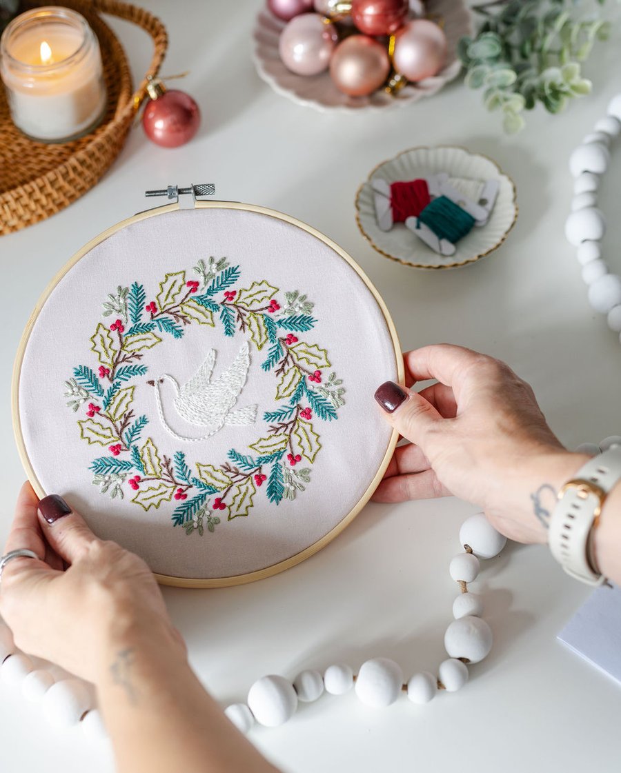 Christmas Dove (Stitchmas 24 Embroidery Kit - FABRIC ONLY