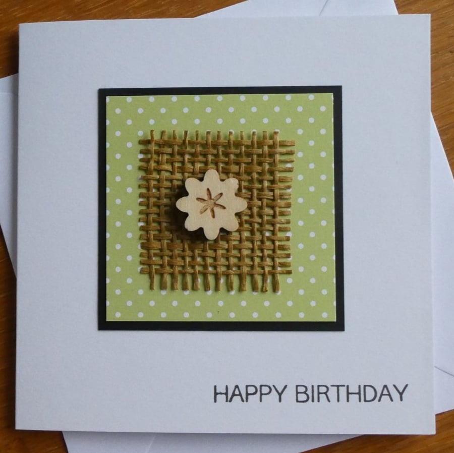 Wooden Flower Birthday Card - Green
