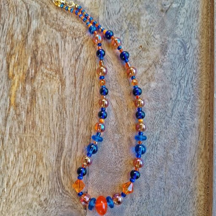 Warm Orange Blue Necklace