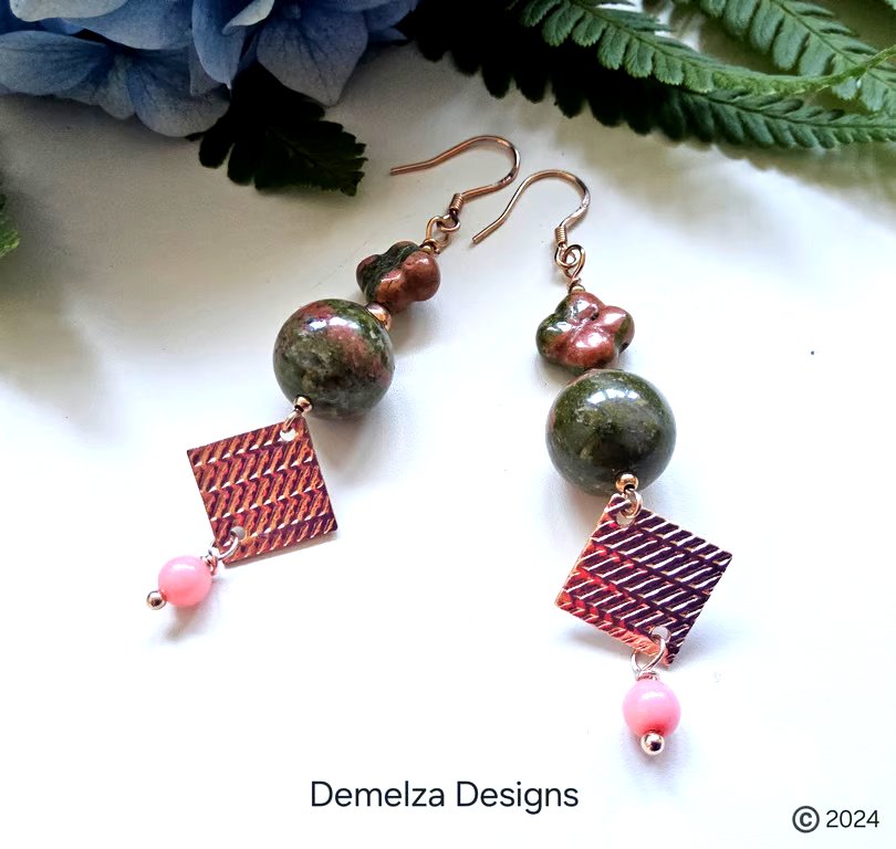 Unikite  & Peach Coral Rose Gold Vermeil over 925 Sterling Silver Earrings