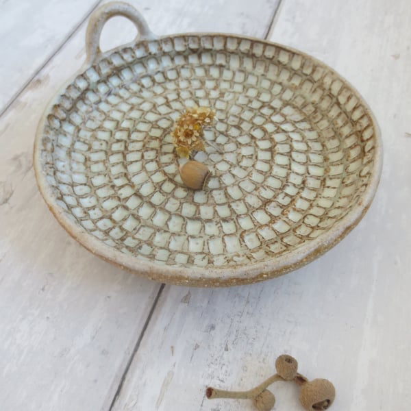 CANDLE DISH hand-built stoneware pottery in pale sea green