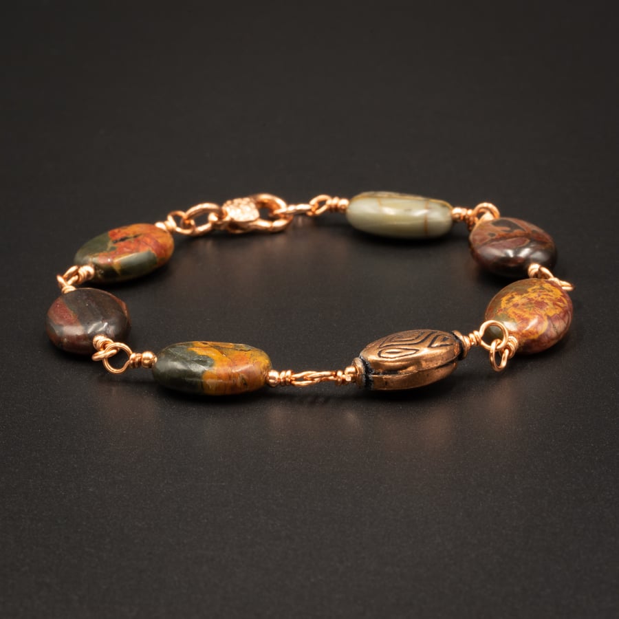 Natural Picasso jasper and copper handmade copper gemstone link , Pisces jewelry
