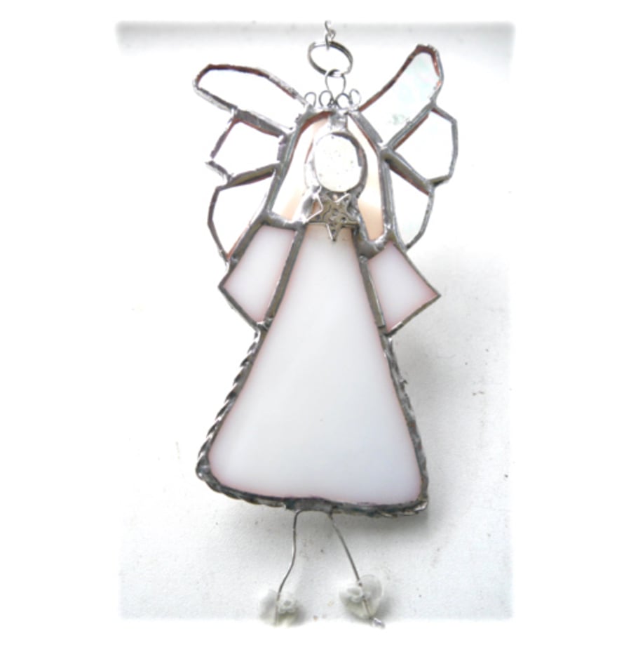 Angel Star Suncatcher Stained Glass White Handmade 023