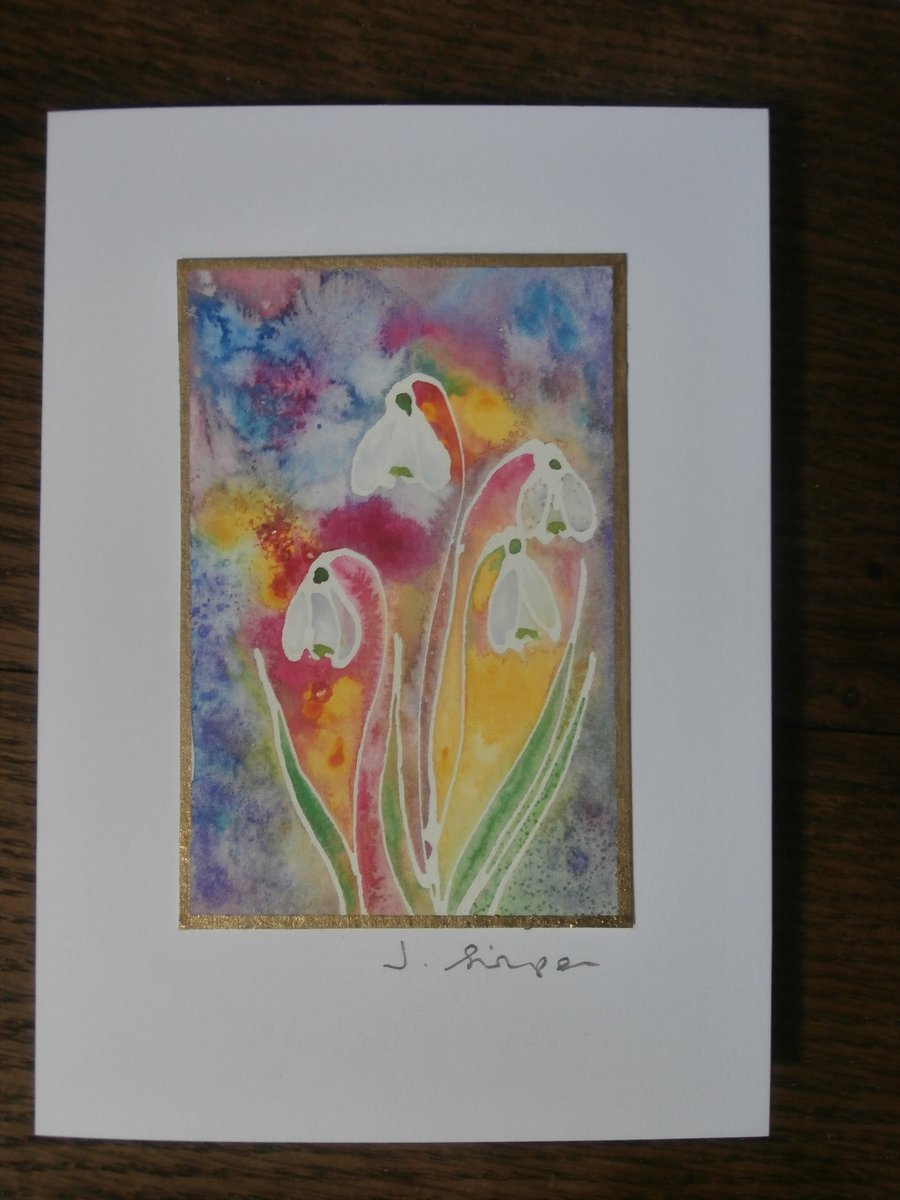 Hand painted Snowdrops watercolour card. Mother's day card, Mum card, Birthday 