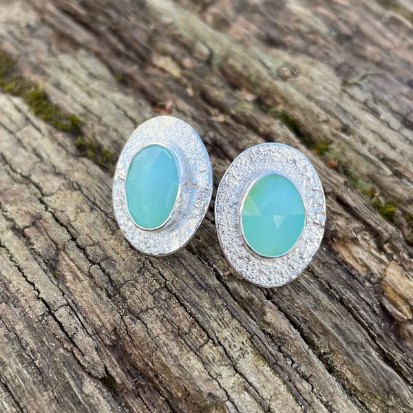 Sterling silver and Peruvian opal oval stud earrings