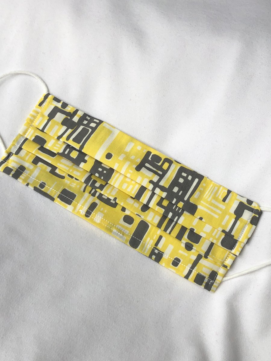 Handmade fabric face mask with filter ( yellow & grey)