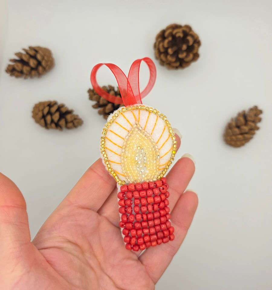 Bead embroidery Christmas candle decoration 