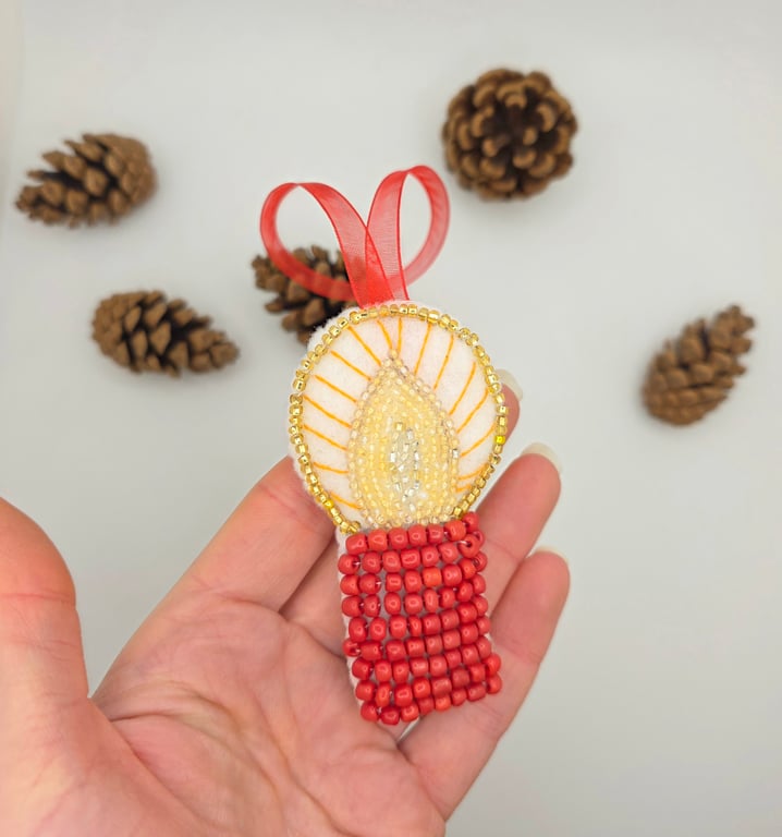 Bead embroidery Christmas candle decoration 