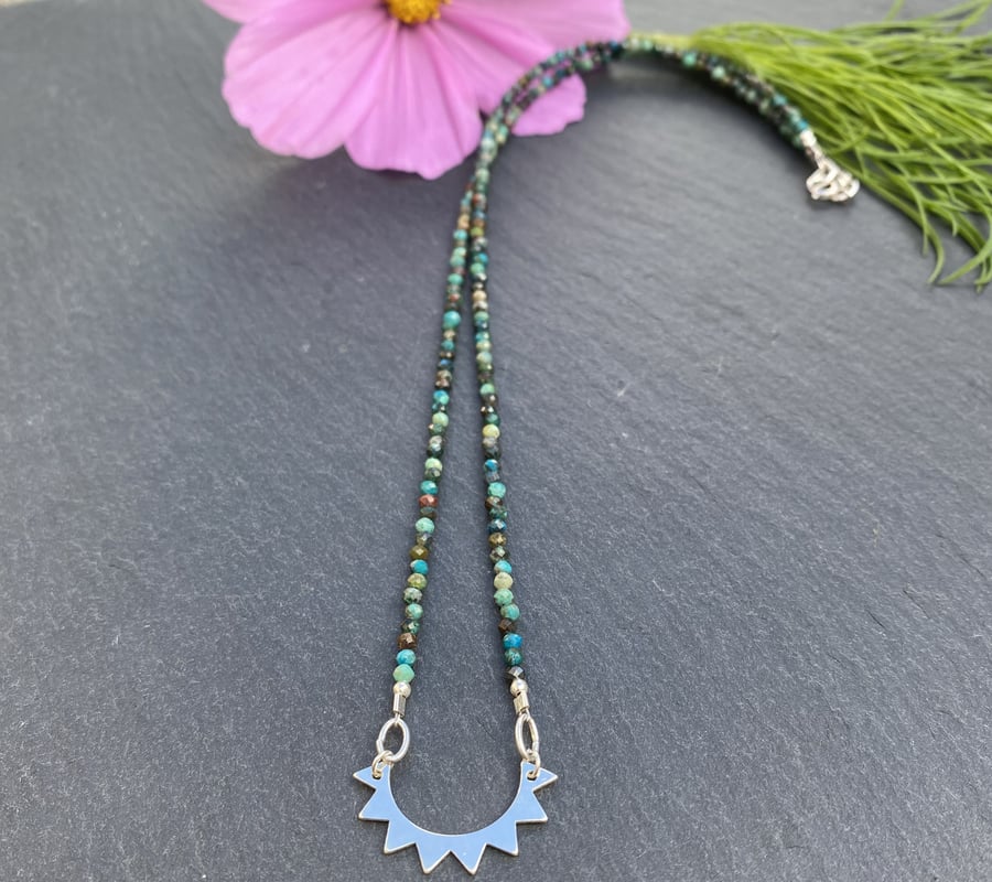 Chrysocolla and Sterling Silver Sun Necklace