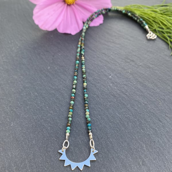 Chrysocolla and Sterling Silver Sun Necklace