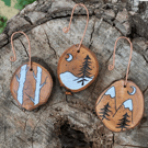 Wooden Christmas decoration, with copper hanging wire, rustic homeware