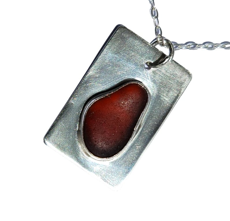 Seaglass Necklace Sterling Silver Jewellery Gift Dark Red Handmade in Cornwall