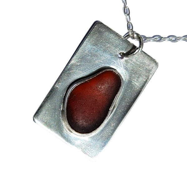 Seaglass Necklace Sterling Silver Jewellery Gift Dark Red Handmade in Cornwall