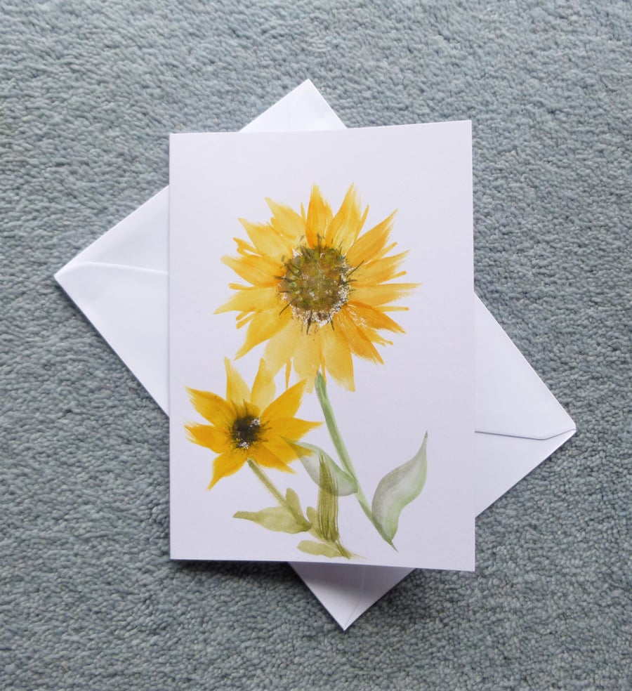 sunflower floral hand painted greetings card ( ref F 269 )