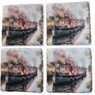 Black Narrow Boat Decoupaged Slate Coasters Set of 4 Pieces