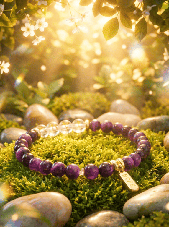 Personalised Tiger Eye Beaded Bracelet with 18k Gold Plated 'HOPE' Charm