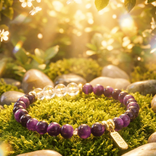 Personalised Tiger Eye Beaded Bracelet with 18k Gold Plated 'HOPE' Charm