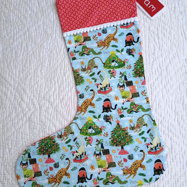 Cool Cats Christmas Stocking, large stocking can be personalised