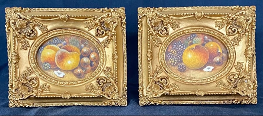 Worcester Fruit . Pair of Original Framed Watercolours 