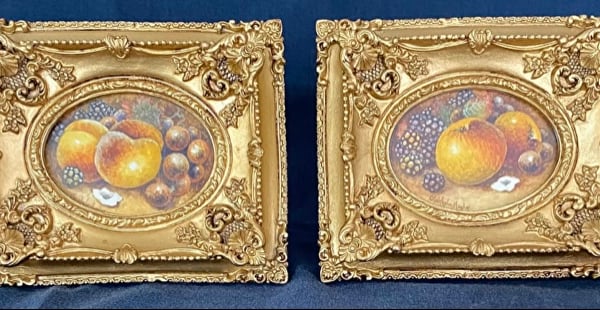 Worcester Fruit . Pair of Original Framed Watercolours 
